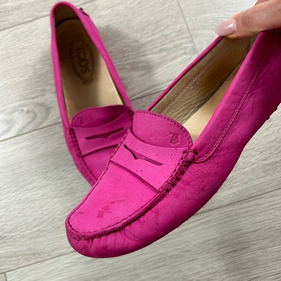 Tod’s Gommino Pink Suede Loafer Slip On Flat Shoes - Picture 8 of 14
